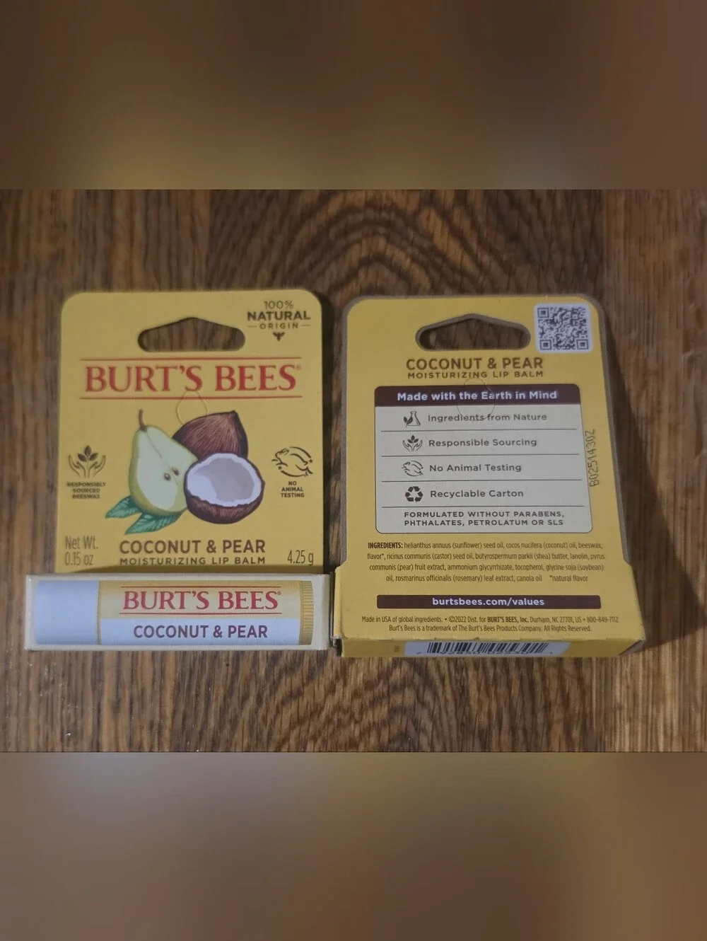2 x Burt's Bees Coconut & Pear Moisturizing Lip Balm - 0.15oz BNIB